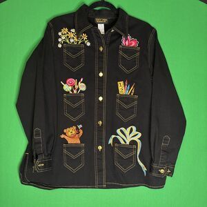 Bob Mackie Wearable Art Women’s Large Embroidered Black Denim Jacket